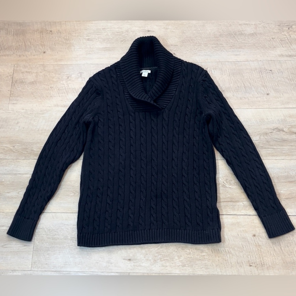 L.L. Bean Women’s Cable Knit Shawl Collar Cotton Sweater Size Large